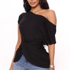 COWL NECK OFF THE SHOULDER BLACK BLOUSE